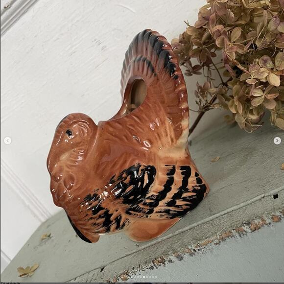 Vintage Turkey Planter Thanksgiving Dinner Table Centerpiece Ceramic Brown Black - Picture 6 of 10